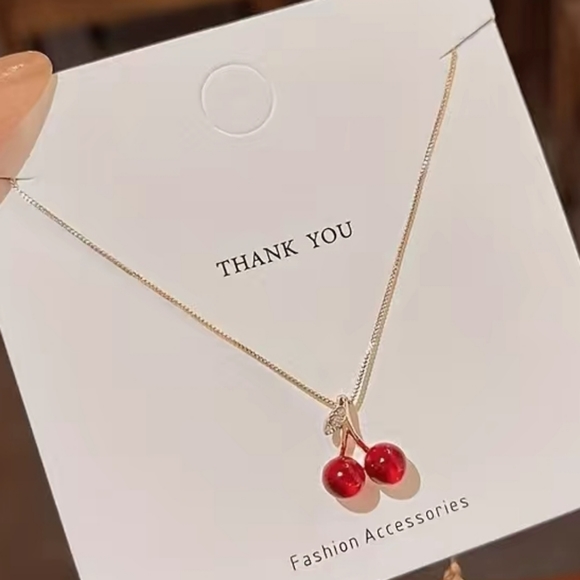 Cherry Pendant Necklace Gold - Picture 3 of 6